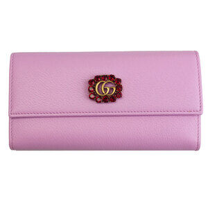 Gucci Wallet Long GG Marmont Crystal Leather Pink CWGHT